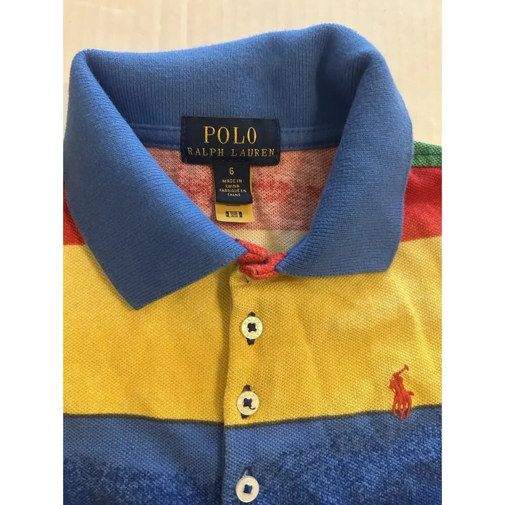 Polo Ralph Lauren Girls Size 6 Dress Multicolored Striped‎ Ruffle Cotton Casual